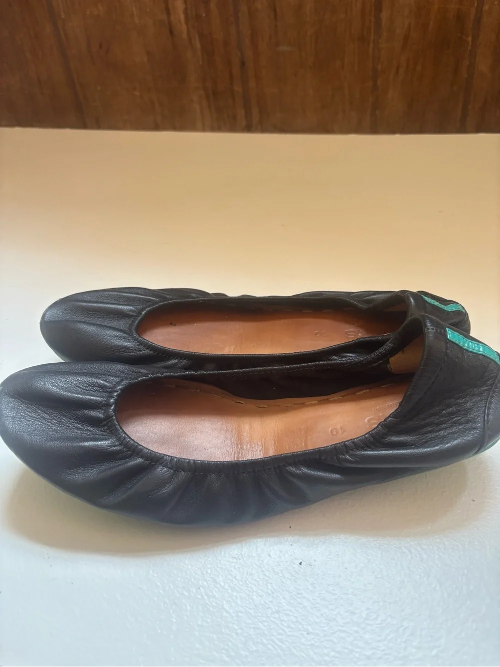 Tieks by Gavrieli Black Leather Foldable Ballet Flats Women's Size 10 Teal Sole